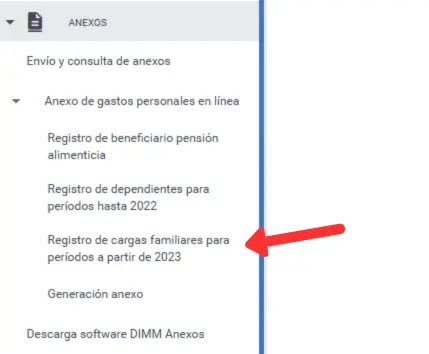 Anexo de Gastos Personales > Registro de Cargas Familiares