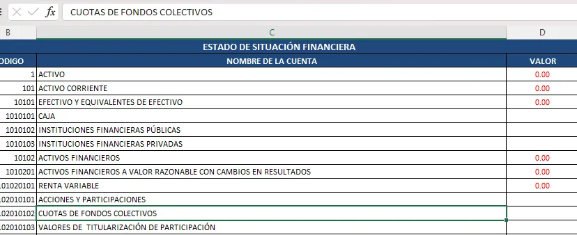 Ejemplo archivo TXT en Excel Estados Financieros