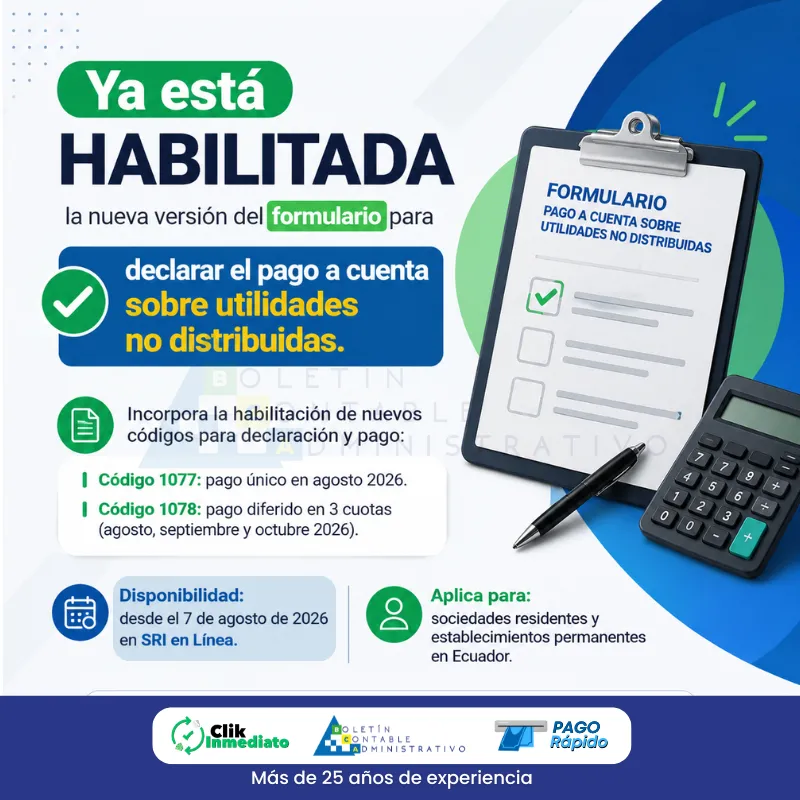 Nueva versión del formulario para declarar el pago a cuentas sobre utilidades no distribuidas.